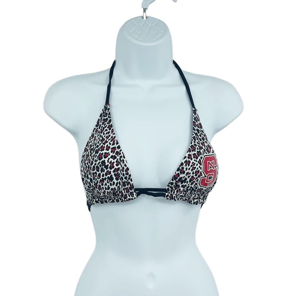 Vintage Y2K Deadstock NC State Leopard Bikini Top Size Small